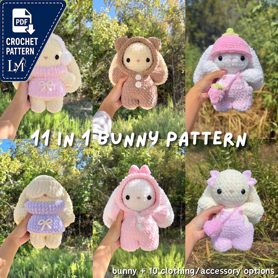 11 in 1 Baby Bunny in Clothing Crochet Pattern Bundle
